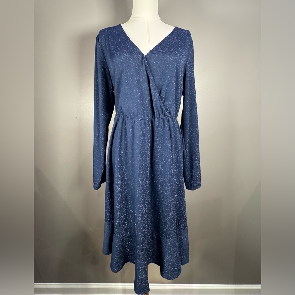 NWT! Sparkling Blue Plus Size Long Sleeve Dress